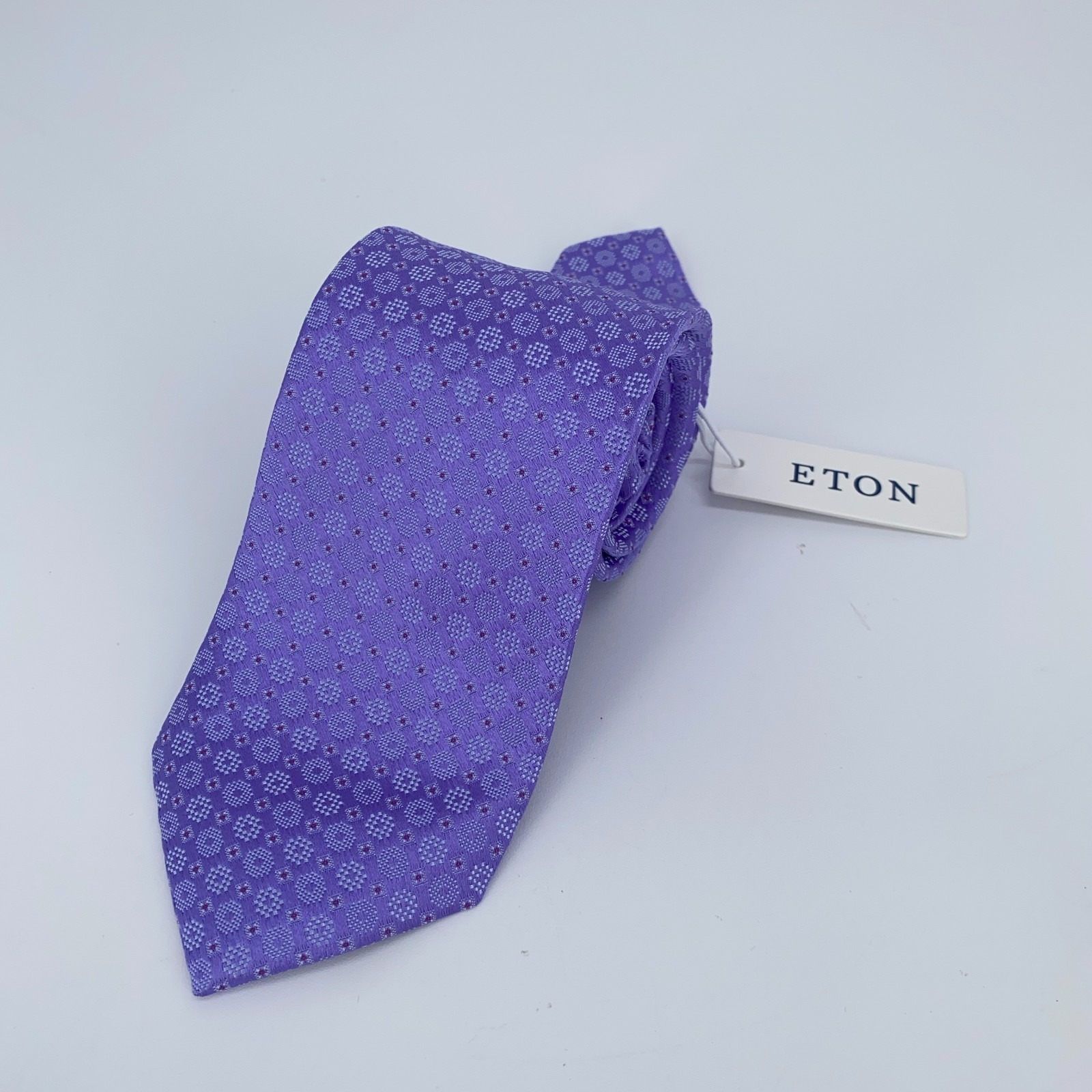 Eton Tie Men One Size Purple Patterned Silk Classic Fit Necktie England Made Nwt